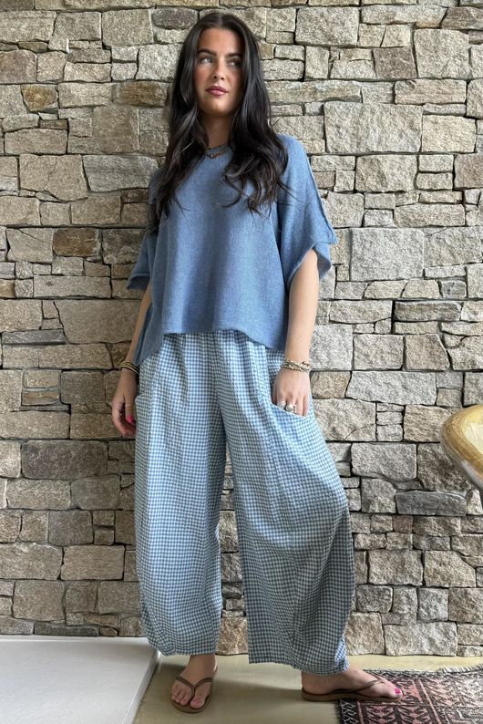 Arbi Gingham 7/8 Barrel Pant Denim